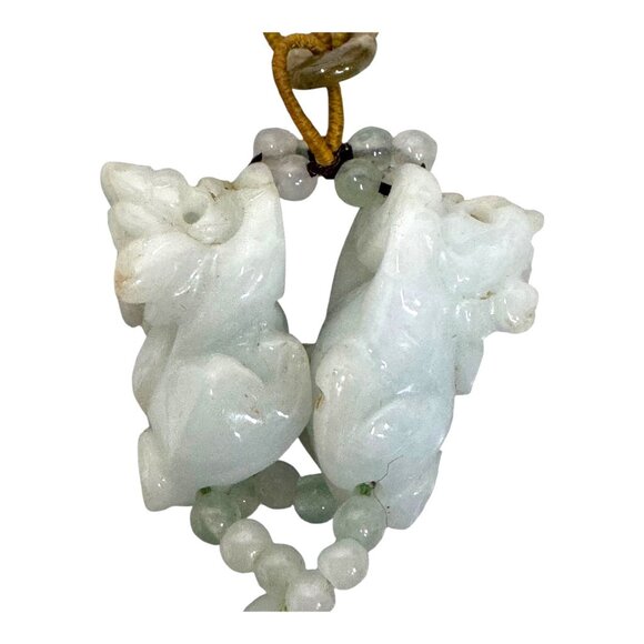 Jade Bead Necklace Carved Foo Dog Dueling Tassel Hand Carved Pendant Adjustable - Picture 8 of 8